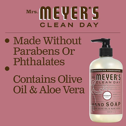 MRS. MEYER'S CLEAN DAY Liquid Hand Soap, Cruelty Free and Biodegradable Formula, Rosemary Scent, 12.5 oz- Pack of 3
