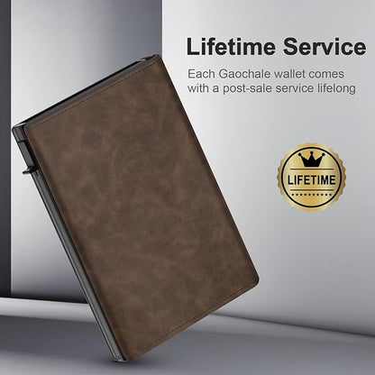 GAOCHALE Wallet for Men Pop up Card Holder, Smart, Slim, Minimalist Design for Front Pocket, Premium RFID Blocking, 10-14 Card Capacity | ID Window | Cash Slot(Gradient Light Brown)