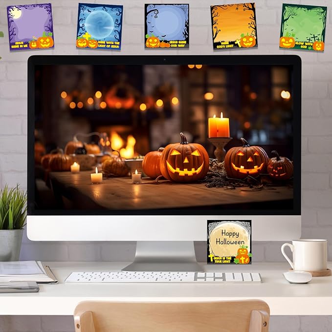 30 Pack Halloween Bible Sticky Notes - 600 Sheets Christian Jesus Pumpkin Sticky Notes Religious Bible Verse Quotes Notepads for Halloween Gifts Message Reminder Diary Lists