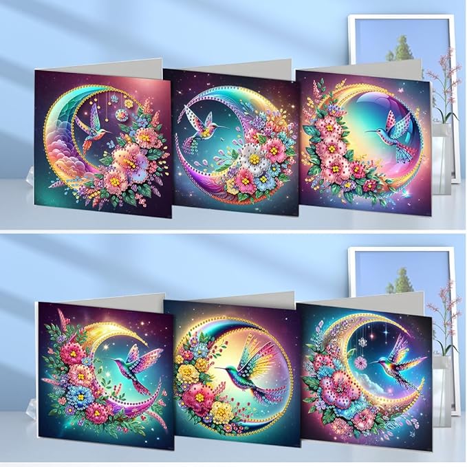 12pcs Diamond Art Painting Postcards with Envelope, Hummingbird Pattern Daily DIY Handmade Greeting Cards Wishing Cards for Special Occasion Festival Craft Gift
