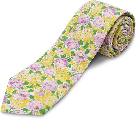 Cotton Floral Ties for Men 2.76" Men's Skinny Tie Linen Flower Printed Neck Tie for Wedding Dating Party