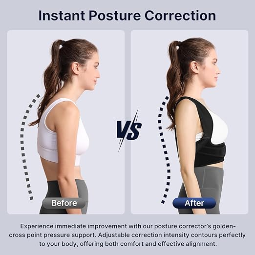 Fit Geno Posture Corrector for Women & Men: Adjustable Lightweight Upper Back Brace for Neck Shoulder & Upper Back Pain Relief - Improve Posture Correct Hunchback Slouching Invisible Under Clothes (XS/S Under Bust 30"-43")