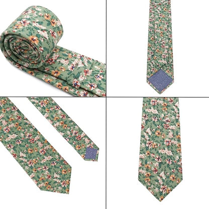 Cotton Floral Ties for Men 2.76" Men's Skinny Tie Linen Flower Printed Neck Tie for Wedding Dating Party