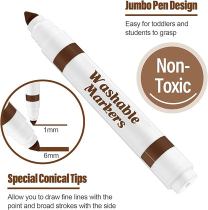Janlaugh 36 Pcs Dark Brown Washable Markers Bulk Coloring Broad Line Markers for Kids Dark Brown Conical Tip Drawing Pen for School, Travel Art Baby Shower Gender Reveal Party Supplies, Ages 6+