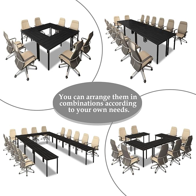 Bonzy Home Conference Tables 8ft Office Computer Desk for Meeting Room Study Writing Printer Podcast Table for 4-8 People Modern Black 2PCS 94.4"x23.6"x29.5"