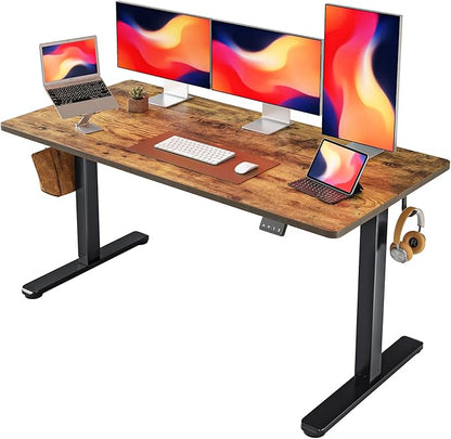 FEZIBO Electric Standing Desk, Height Adjustable Stand up Desk, 60 x 24 Inches Sit Stand Home Office Desk, Computer Desk, Rustic Brown