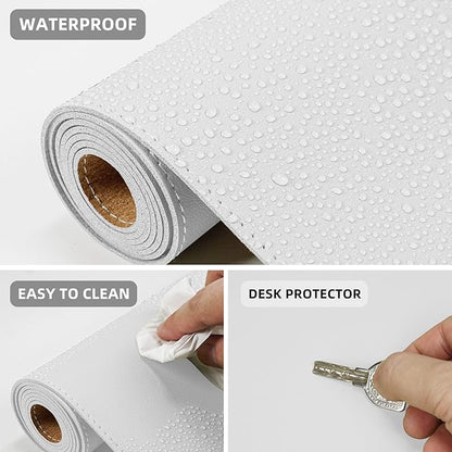 AFIING Leather Desk pad Protector, Large Non-Slip Office Desk Mat with Natural Cork & PU Leather, Waterproof Writing Mouse Pad for Office and Home (55in*17in,White)