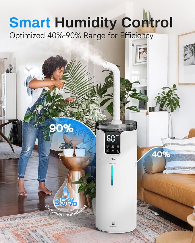 16L Smart Humidifier large room, Whole house Humidifier for Home 1500 sq.ft with APP/Voice/Remote Control, Ultrasonic Cool Mist Humidifiers for Bedroom, Plants, office with Tube, White