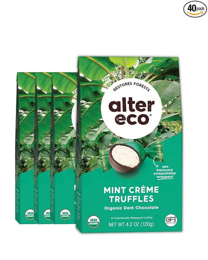 Alter Eco | Mint Creme Truffles | 58% Pure Dark Cocoa, Fair Trade, Organic, Non-GMO, Gluten Free Dark Chocolate Truffles | 40 Truffles