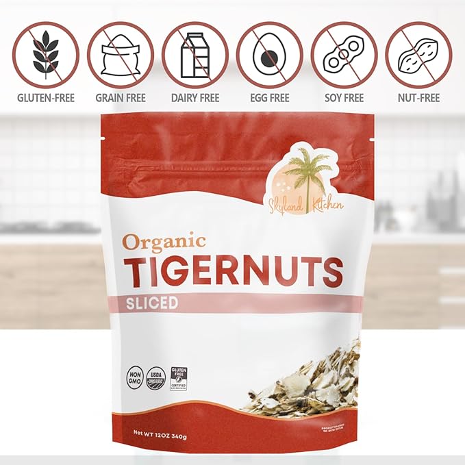 Skyland Kitchen Organic Sliced Tigernuts, Nut-Free, Raw Snack, Gluten-Free, Vegan, Paleo Friendly, High Fiber, Non-GMO 4 x 12oz (Pack of 4)