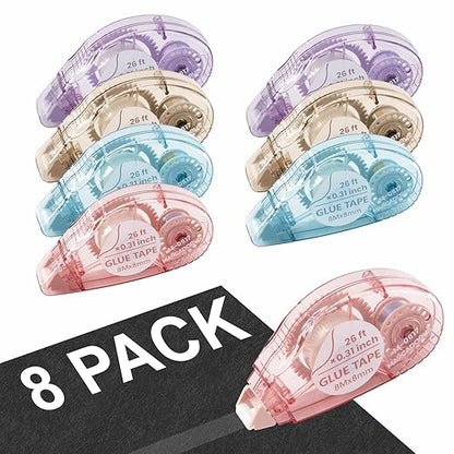 Double-Sided Tape Runner, Pack of 8, 0.31 Inches x 26 Ft Adhesive Tape Runners, Craft Supplies for Scrapbooking, Gift Wrapping, and Paper Art.