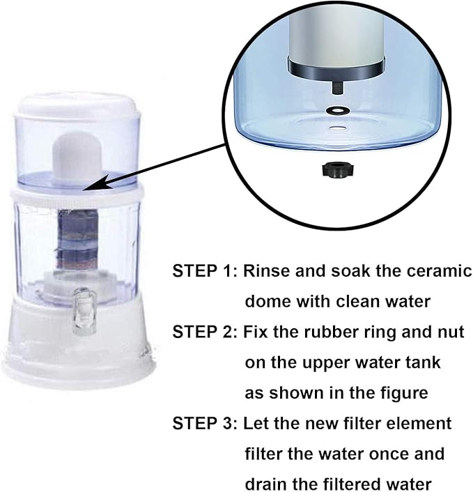 HUI NING Replacement Ceramic Dome Water Filter and Faucet Kit for Countertop,Household Water Bucket, Water Cooler Filtration Systems Water Pitcher (2 Dome Filters & 2 White Taps)