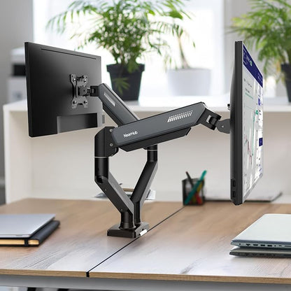 NearHub Dual Monitor Mount for Computer Screen 13-32" and Up to 22 lbs,360° Rotation,+90° to -45° Tilt,180° Swivel,with C Clamp and Grommet Base,Integrated Cable Management,75x75/100x100 VESA