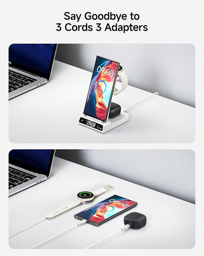 Wireless Charger for Samsung, 3 in 1 Wireless Charging Station for Samsung Galaxy S25 Ultra/S24 Ultra/S23/S22/Note 20/Z Flip 6/Fold 6, Charger for Samsung Galaxy Watch Ultra/8/7/6, Galaxy Buds 3/3 Pro