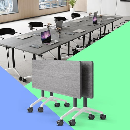 Conference Table,Folding Conference Table with Silent Wheels,Rectangular Business Conference Room Table,for Reception Offices Classrooms Meeting Training Room (2, Grey, 55.1in)