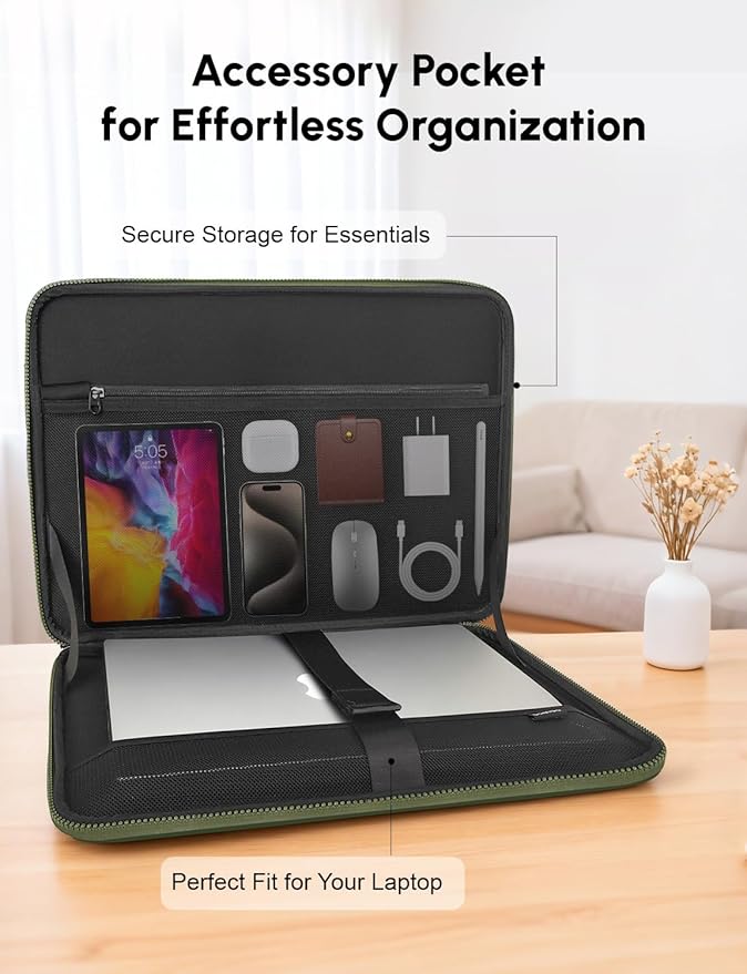 DOMISO 17 inch Laptop Sleeve Shoulder Bag Shockproof Computer Bag Waterproof EVA Protective Carrying Case for 17.3" MSI GS73VR Stealth Pro/HP Envy 17/LG Gram 17"/ROG Strix GL702VS,Green