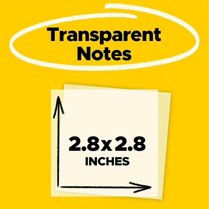Post-it Transparent Sticky Notes, 3x3 in, 12 Pads/Pack, 36 Sheets/Pad, Sticks Securely and Removes Cleanly