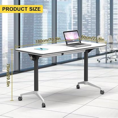 Conference Room Table with Flip-Top Design for Dynamic Meetings, Business Table Computer Desk with Heavy-Duty Frame,Foldable Seminar Meeting Tables for Home Office (2, E, 70.8IN)