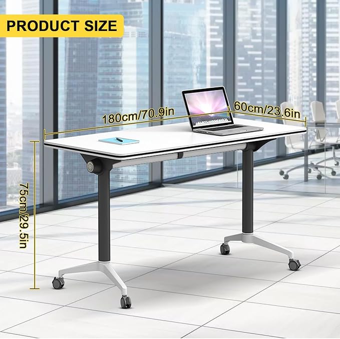 Conference Room Table with Flip-Top Design for Dynamic Meetings, Business Table Computer Desk with Heavy-Duty Frame,Foldable Seminar Meeting Tables for Home Office (4, E, 70.8IN)