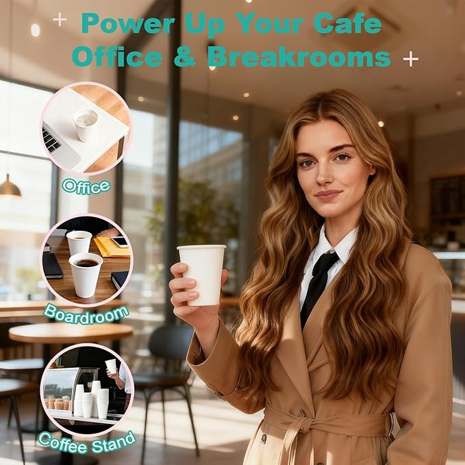Paper Coffee Cups 12 OZ Disposable Hot and Cold Cups, Leak-Proof White Cups for Coffee, Tea, Ideal for Home, Office, and Events (100 Count)