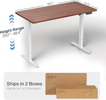 VIVO Electric 55 x 28 in Standing Desk, Memory Height Adjustment, 1B Series, One-Piece Dark Walnut Top, White Frame, DESK-KIT-1W55D