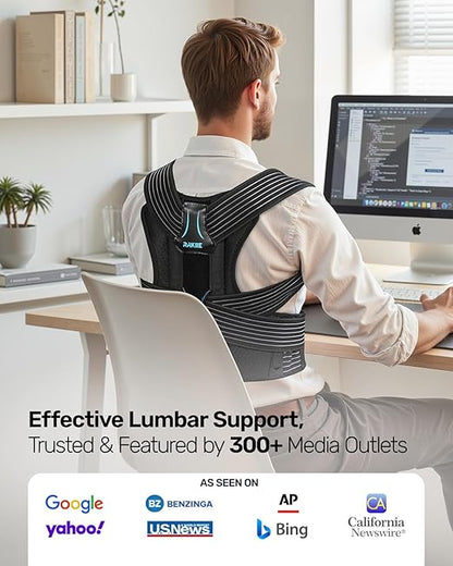 Upright Posture Corrector, Comfortable Lumbar Support Belt with 3D Elastic Kintted Mesh, Upper and Lower Back Pain Relief, Easy to Put on & Take off, Fit Various Body Shape, Size L (Upper Waist: 41.3"-47.2")