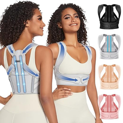 Fit Geno Posture Corrector for Women: Adjustable Lightweight Upper Back Brace for Neck Shoulder & Upper Back Pain Relief - Improve Posture Correct Hunchback Slouching Kyphosis Invisible Under Clothes (XS/S Under Bust 30"-43")