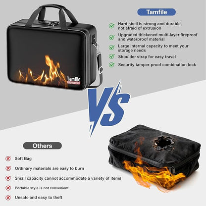 Tamfile Fireproof Document Box with Lock, Hard Case Fireproof Water Resistant File Organizer with 24 Colorful Pockets,Fire Safe Box for Important Documents、Valuables、Laptop、Passports (Black)