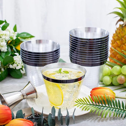 WELLIFE 120 PCS Black Plastic Cups,9 oz Clear Cups for Party and Wedding,Disposable Cocktail Glasses,Plastic Wine Glasses Disposable