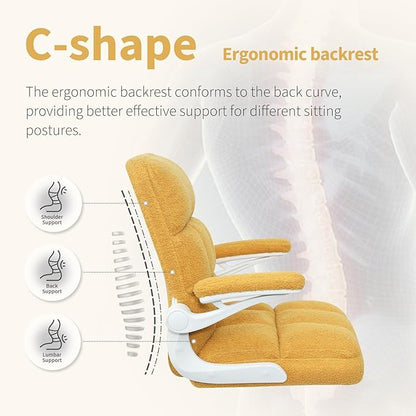 Office Chair with Wheels, Ergonomic Home Office Desk Chair with Flip-up Armrest, Adjustable Rolling Computer Chair Teddy Fleece – Gold