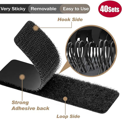 40Sets-1x4 inch Hook&Loop Strips with Adhesive, Black Command Strips with Backing, Heavy Duty Adhesive Fasten Mounting Tape for Home Office School and Crafting