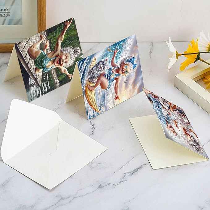 6pcs Diamond Painting Greeting Cards for Blessings and Wishes, Grandma DIY Special Shape Crystal Diamond Art Partial, Surface flash Paper Material, DIY Gifts for Christmas Thanksgiving Day