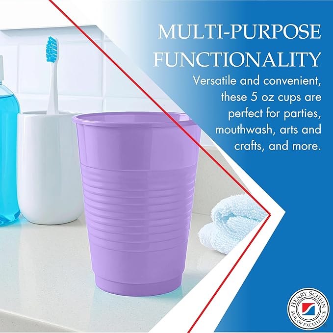 Essentials Healthcare Products Plastic Drinking Cups - Full Case of 1000 Cups - Lavender 5 oz Disoposable Cups for Cold Beverages, Parties, Office, or Medical Use - Durable & Convenient