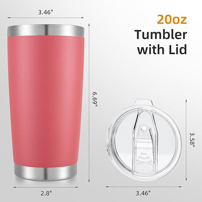 20 oz Tumbler with Lid Stainless Steel Insulated Tumblers Double Wall Vacuum Coffee Mug Powder Coated Tumbler Cups for Cold and Hot Drinks, Tropical Pink, 1 pack