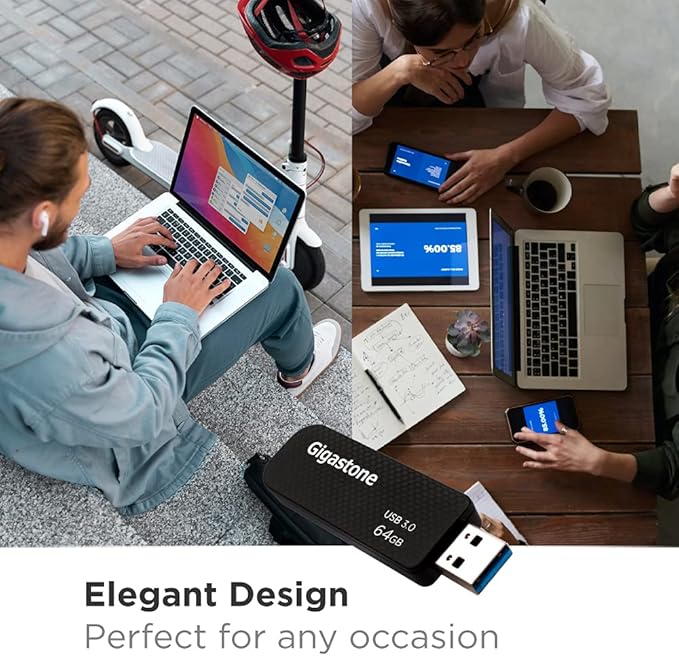 GIGASTONE 64GB Flash Drive (5 Pack) Z30 USB 3.2 Gen 1, 80MB/s Ultra Fast, Keychain Loop, Carbon Fiber Style, Push-Pull Design, Data Storage, Backup for PC/Mac/TV/Car, USB 2.0/3.0/3.1 Compatible