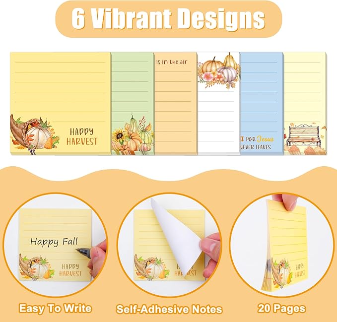 30 Pack Fall Bible Sticky Notes - 600 Sheets Christian Notepads Thanksgiving Sticky Notes Religious Bible Verse Quotes Notepads for Message Reminder Fall Thanksgiving Gifts