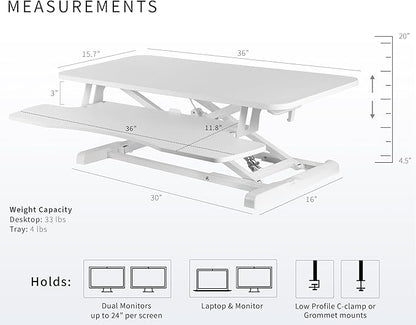 VIVO 36 inch Desk Converter, K Series, Height Adjustable Sit to Stand Riser, Dual Monitor and Laptop Workstation with Wide Keyboard Tray, White, DESK-V036KW