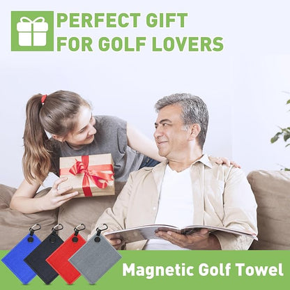 Magnetic Golf Towel, 2 Pack Golf Towels with Clips, Ultra Absorbent Microfiber Wire Cleaning Cloth, Waffle Pattern Towel with Magnet for Men Women, Golf Accessories for Bags, Carts or Clubs