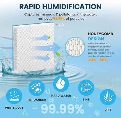 Colorfullife 6 Pack Humidifier Wicking Filter T for Honeywell Top Fill Tower Humidifier HEV615, HEV620, Upgraded HFT600PF1 Replacement Filter T with Blue Pre-Filter, Replace Parts HFT600T HFT600PDQ