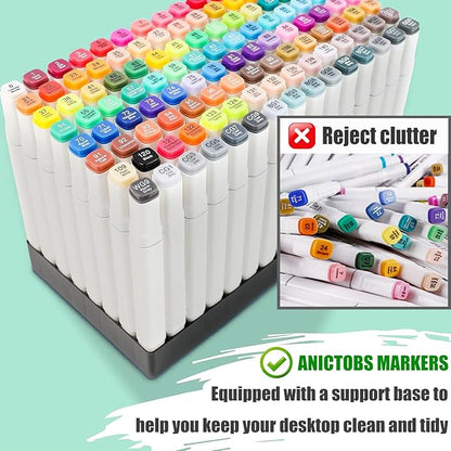 Alcohol Markers 168 Colors with Base Support, Drawing Art Markers Perfect for Students Kids and Adults Comics Sketching Illustration Artistic Creation Gift