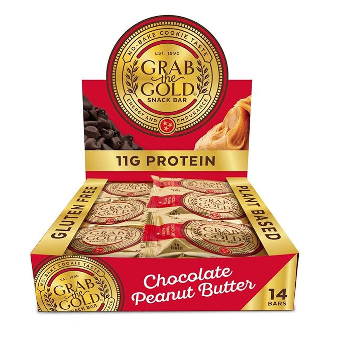 Grab The Gold Protein Snack Bar Bundle | Plant-Based Protein, Gluten-Free, Vegan, Dairy-Free, Kosher | 28 Count Variety Pack 14 Chocolate Peanut Butter & 14 Peanut Butter & Jelly