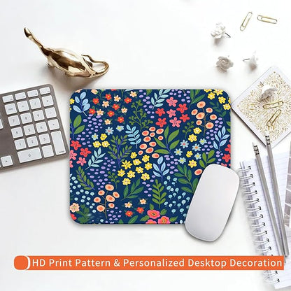 Square Mouse Pad Flowers,Personalized Premium-Textured Custom Mouse Mat Design,Washable Mousepad Lycra Cloth,Non-Slip Rubber Base Computer Mouse Pads for Wireless Mouse