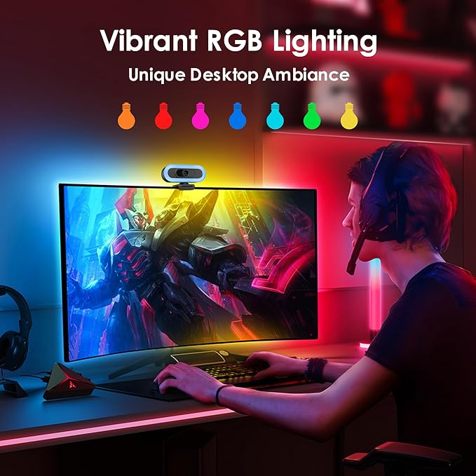 saylas 2K Webcam for PC, 2K@60FPS/1080P@60FPS Webcam with Microphone, USB Computer Camera with RGB Lights, Autofocus, Noise Cancellation, Privacy Cover, 65° FOV, Web Camera for Computer/Laptop/MacBook