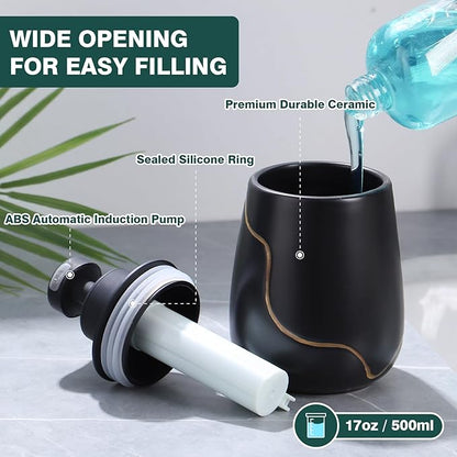 BosilunLife Automatic Soap Dispenser Bathroom - Liquid Hand Free Dispenser Smart Electric Lotion Soap Dispenser Touchless with Waterproof Pump Rechargeable Dish Soap Dispenser Ceramic Black