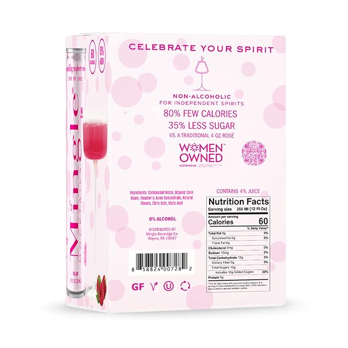 Mingle Mocktails - Blackberry Hibiscus Bellini, Cranberry Cosmo, Key Lime Margarita, Blood Orange Elderflower Mimosa, Cucumber Melon Mojito, Sparkling Raspberry Rose, Variety Pack, Premium Non Alcoholic Cocktails,12 FL OZ Cans (24 Pack Cans)