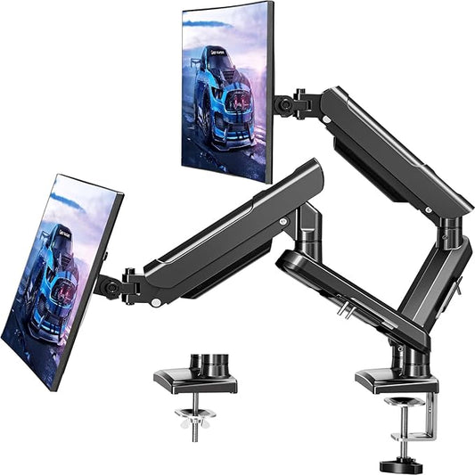 Dual Monitor Desk Mount, 13-32 inch Adjustable Gas Spring Monitor Arm, Computer Display Stand Holder with Clamp and Grommet Base, Fits 4.4 to 22lbs Screens, VESA Mount Bracket, Black, Freelift Pro