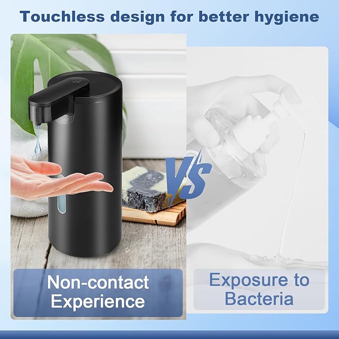 2 Pack Automatic Liquid Soap Dispenser, Touchless 12oz/340ml Stainless Steel Soap Dispenser, Motion Sensor Pump for Bathroom Kitchen Dish Soap, Hands-Free and Waterproof(Black)