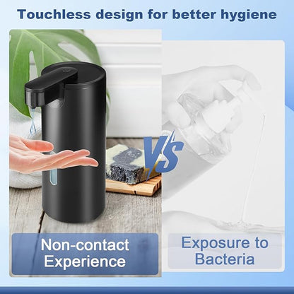 2 Pack Automatic Liquid Soap Dispenser, Touchless 12oz/340ml Stainless Steel Soap Dispenser, Motion Sensor Pump for Bathroom Kitchen Dish Soap, Hands-Free and Waterproof(Black)