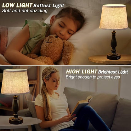 Table Lamps Set of 2, Bedside Nightstand Lamps with USB Charging Ports, 3 Way Dimmable Touch with Linen Fabric Lampshade, Modern Small Lamp for Bedrooms, Living Room (Bulbs Included)