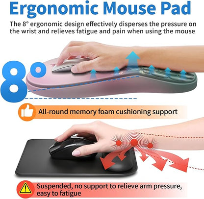 YIWEI Ergonomic Mouse Pad with Wrist Rest - Comfortable Office Mousepad with Memory Foam Wrist Support for Carpal Tunnel Relief, Mouse Pads with Non-Slip Base for Gaming and Home (Hummingbird)